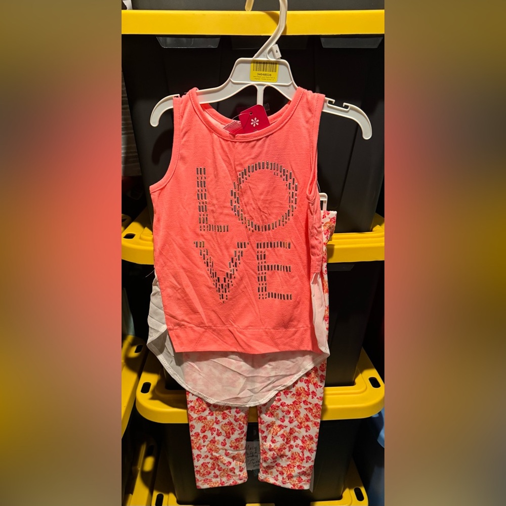 NWT GIRLS PINK Neon Peach LOVE Tank & Leggings set